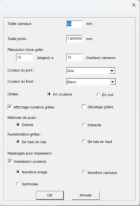Boite de dialogue de Configuration d'un plan de pose